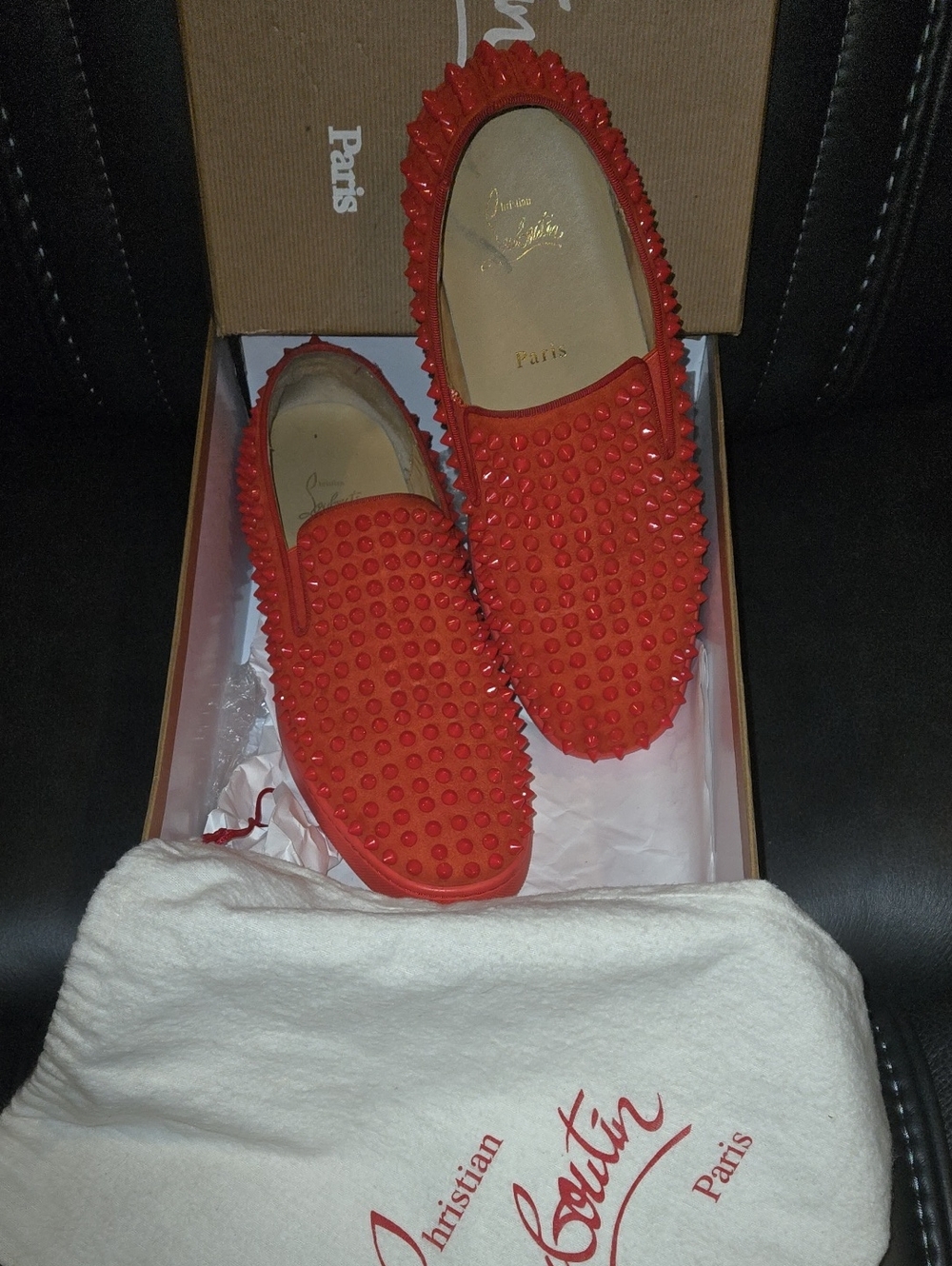 Christian Louboutin Red Spiked Slip-On Loafers